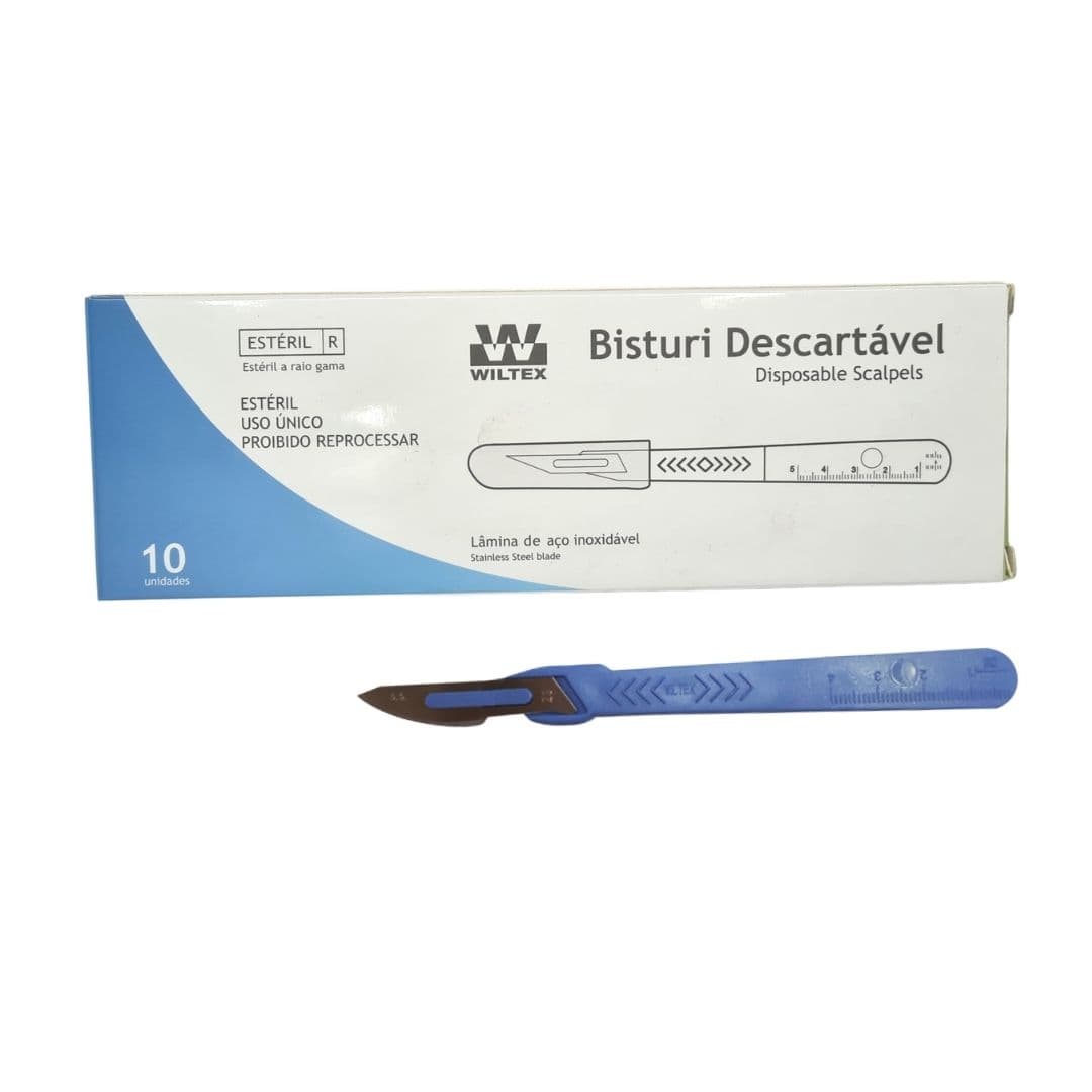 Bisturi Descartável com Cabo e Lâmina em Aço Inoxidável Nº 24 - 10 Unidades - Wiltex