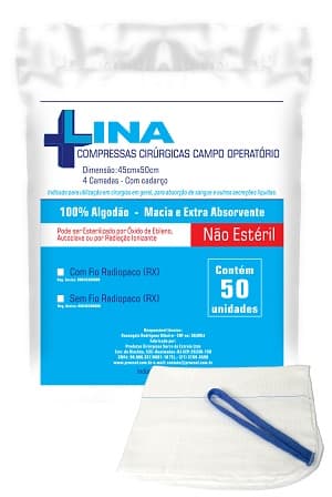 Campo Operatório 45X50 com Fio Radiopaco 17g com 50 Unidades - Lina