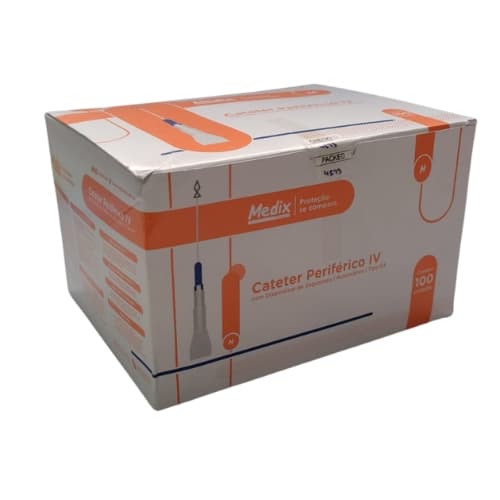 Cateter Periférico IV 14G Com Dispositivo de Segurança Automático Com 100 Unid Laranja Bandeirinha