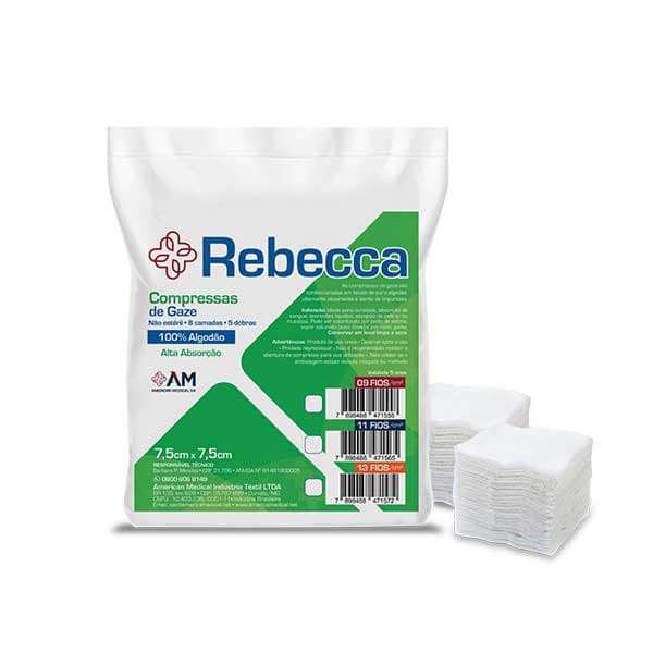 Compressa de Gaze 11Fios 7,5cm X 7,5cm - Rebecca com 500 Unidades - Amed S/A