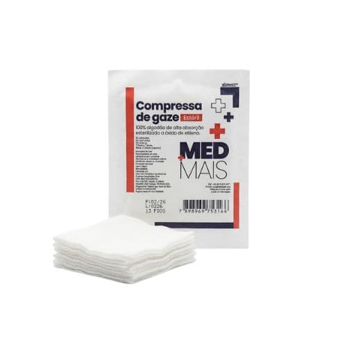 Compressa de Gaze 13 Fios Estéril 7,5 X 7,5 - Pacote com 10 - MedMais