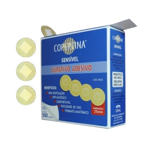 Curativo Adesivo para Coleta de sangue em Rolo Diâmetro 25mm Copertina c/ 500 Unidades