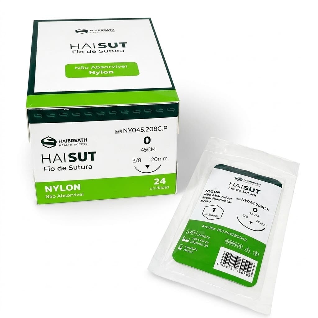 Fio de Sutura 0 Nylon Preto 24 Envelopes - Haisut - Haibreath