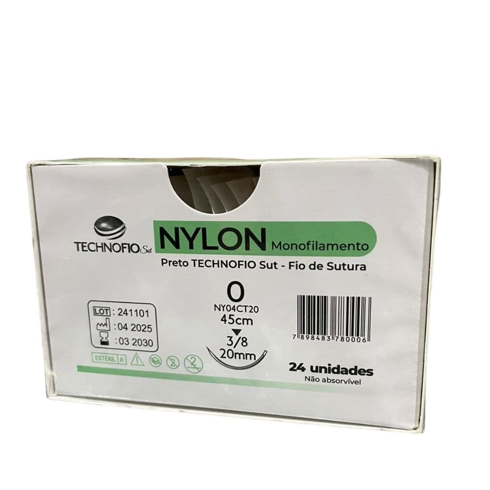 Fio de Sutura 0 Nylon Preto 24 Envelopes - Technofio
