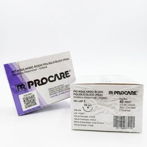 Fio de Sutura 1.0 Ácido Poliglicólico (PGA) - 24 Envelopes - Procare