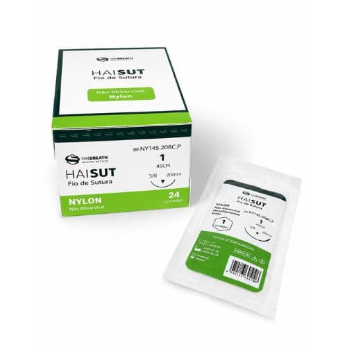 Fio de Sutura 1 Nylon Preto 24 Envelopes - Haisut - Haibreath