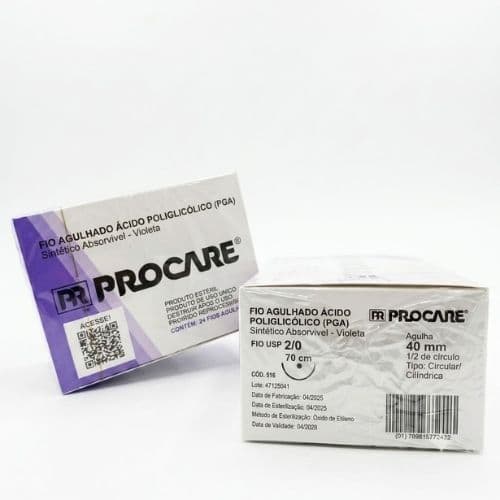 Fio de Sutura 2.0 Ácido Poliglicólico (PGA) - 24 Envelopes - Procare
