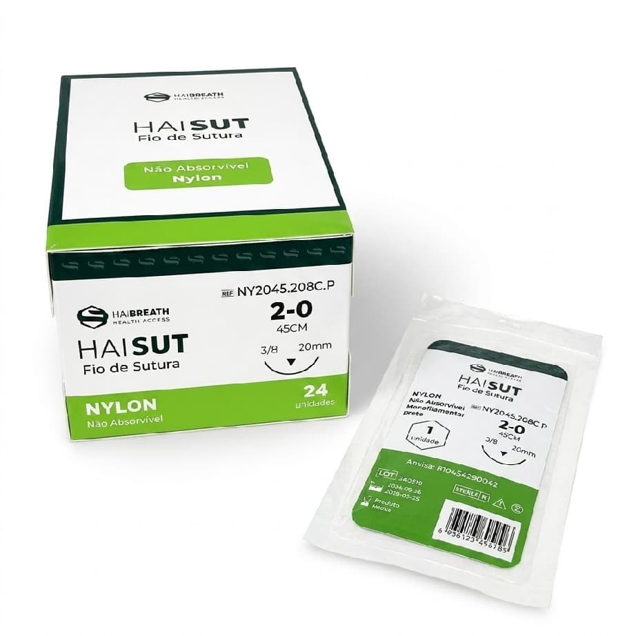 Fio de Sutura 2.0 Nylon Preto 24 Envelopes - Haisut - Haibreath