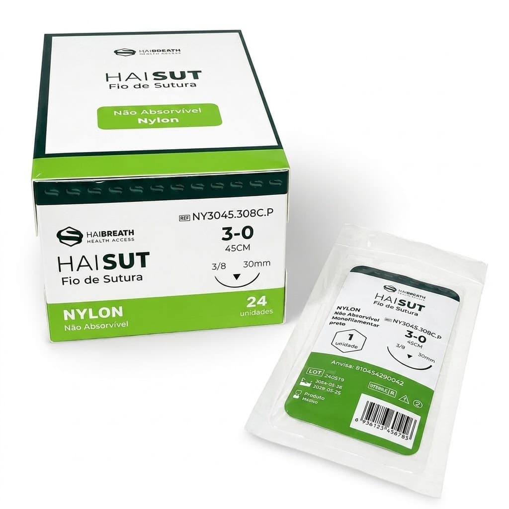 Fio de Sutura 3.0 Nylon Preto 24 Envelopes - Haisut - Haibreath