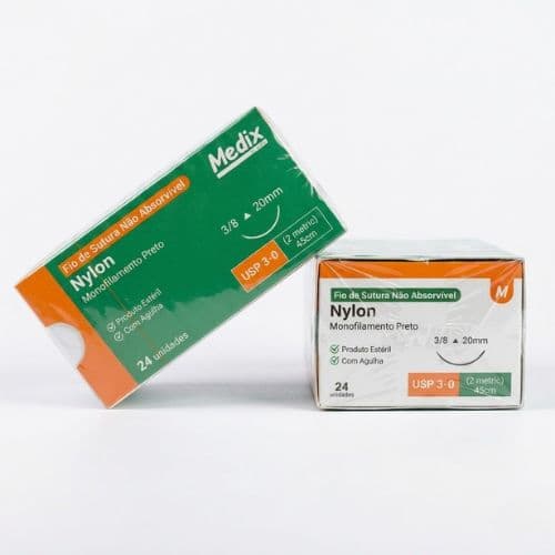 Fio de Sutura 3-0 Nylon Preto 24 Envelopes - Medix