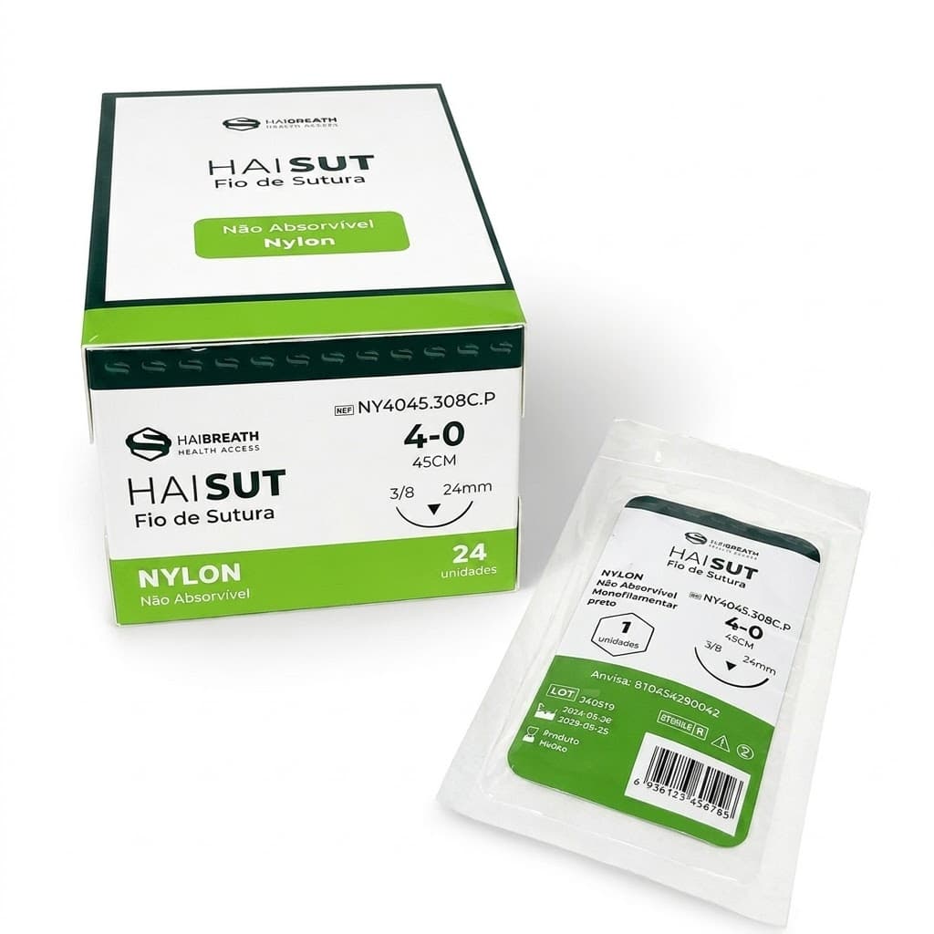 Fio de Sutura 4.0 Nylon Preto 24 Envelopes - Haisut - Haibreath