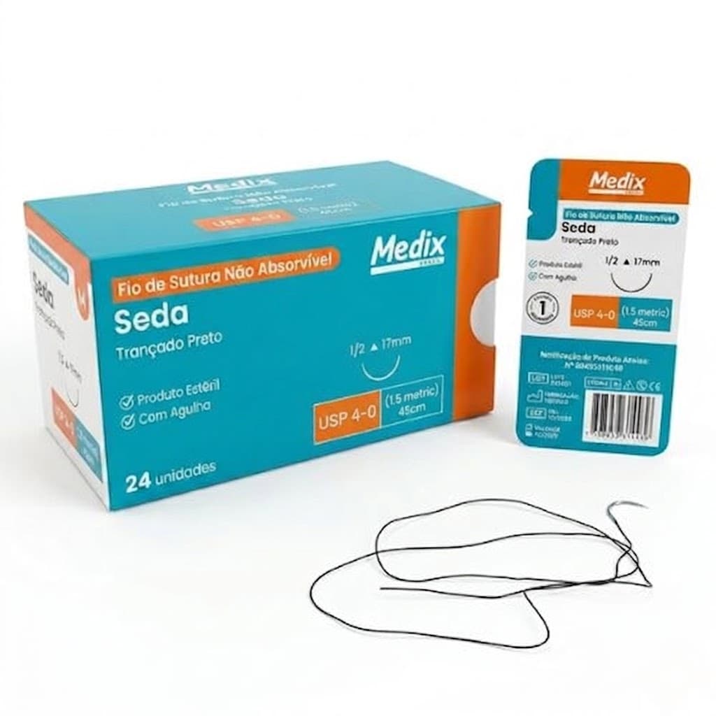 Fio de Sutura 4-0 Seda Preto 24 Envelopes - Medix