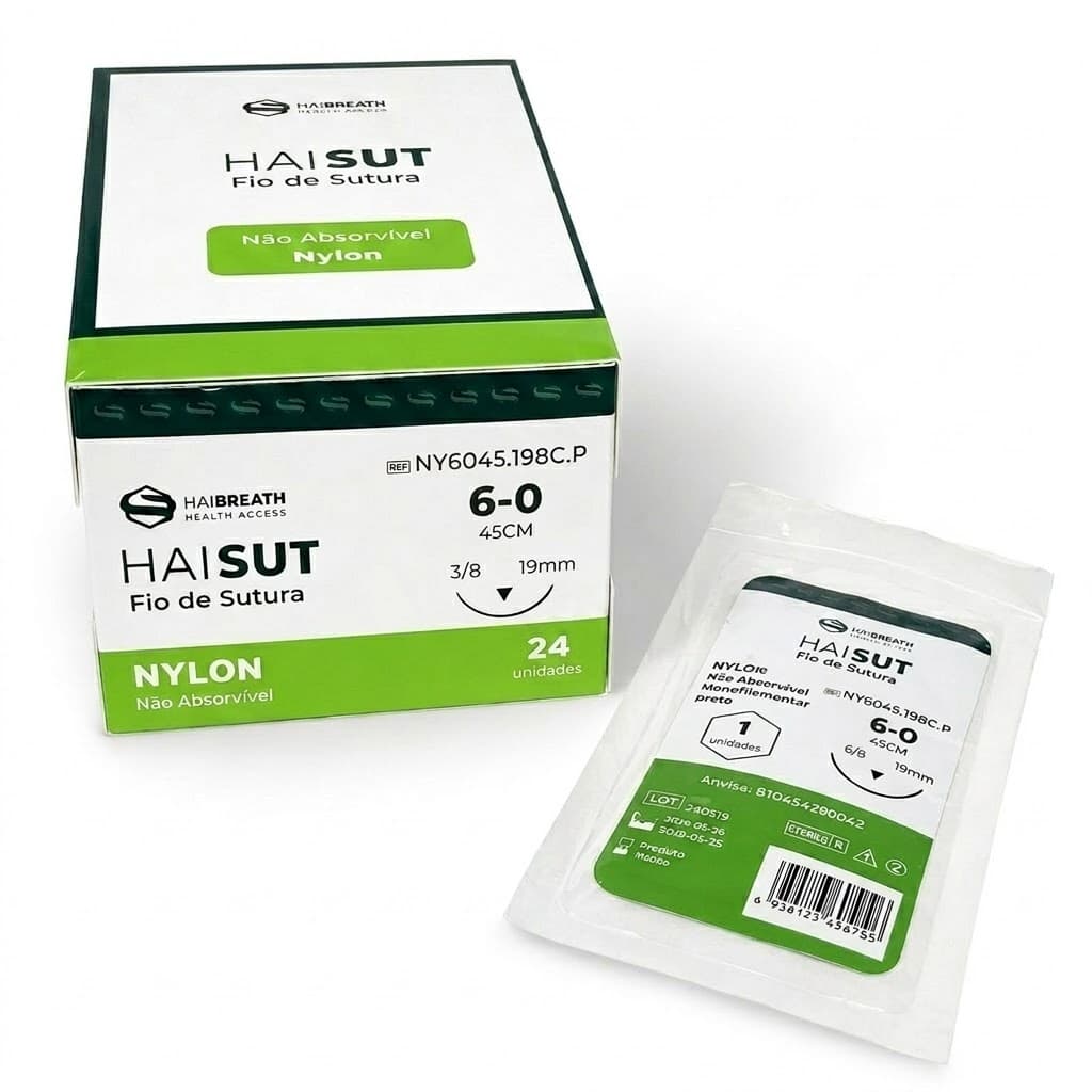 Fio de Sutura 6.0 Nylon Preta 24 Envelopes - Haisut - Haibreath