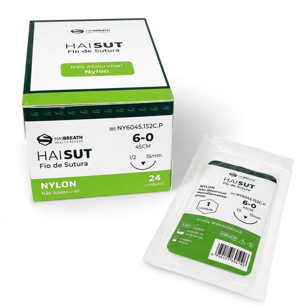 Fio de Sutura 6.0 Nylon Preto 24 Envelopes - Haisut - Haibreath