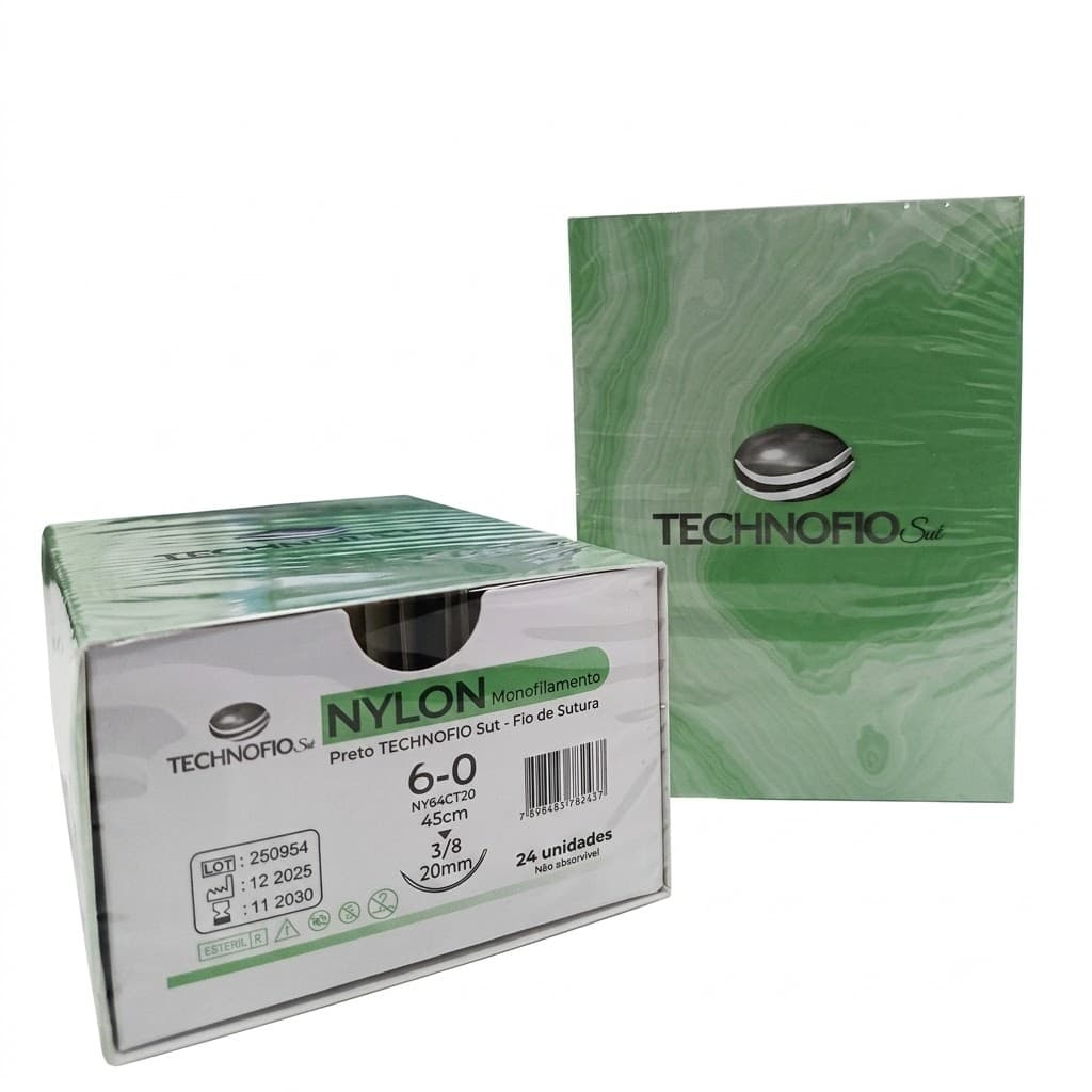 Fio de Sutura 6.0 Nylon Preto 24 Envelopes - Technofio