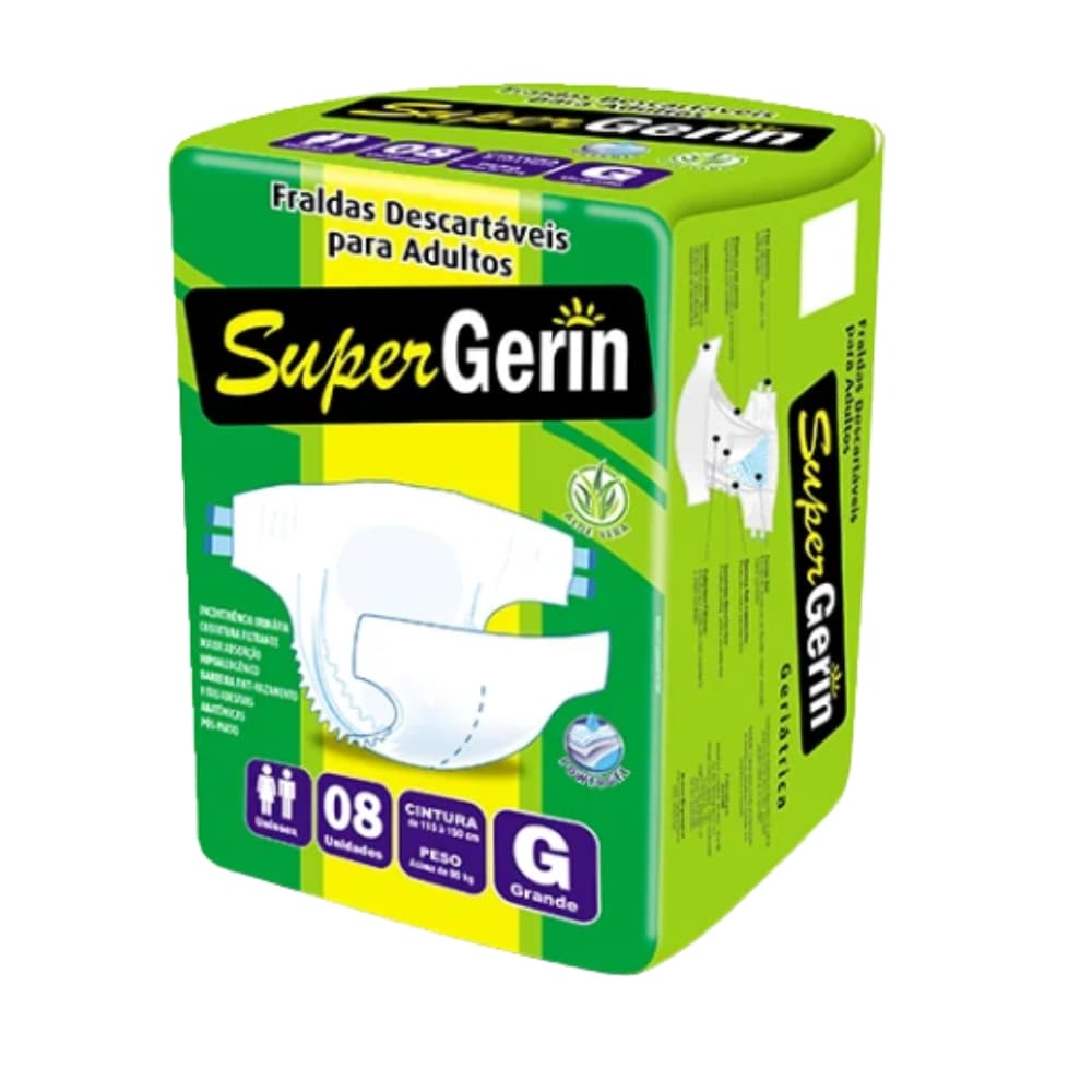Fralda Geriátrica Descartável G - 8 unidades - Super Gerin