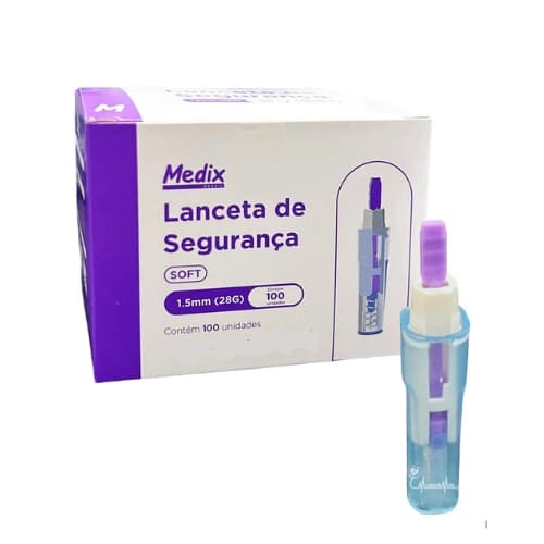 Lanceta de Segurança Descartável 28G Roxo 1.5mm 100 Unidades - Medix