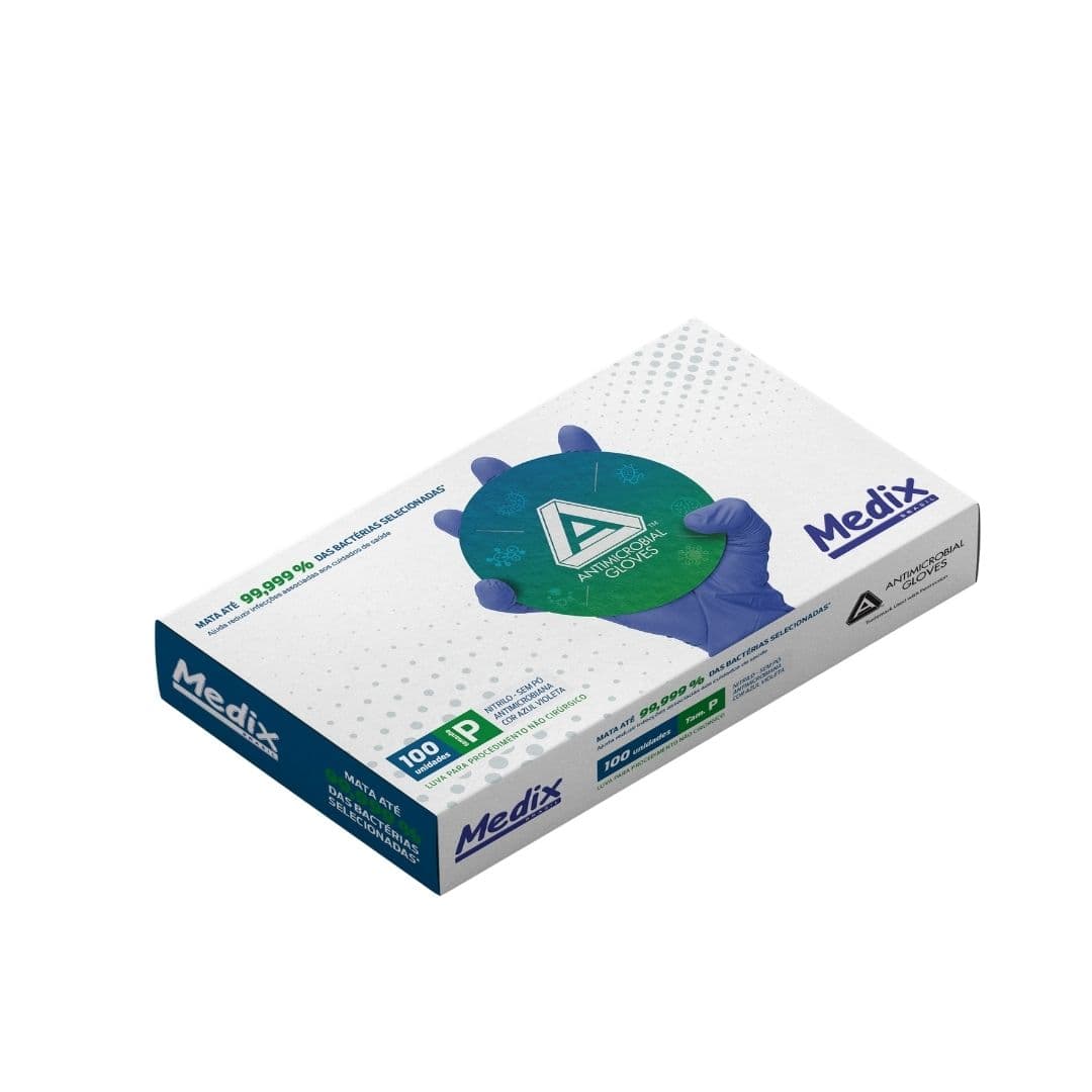 Luva Nitrilica Antimicrobiana AMG Sem Pó Tamanho P com 100 Unidades Medix