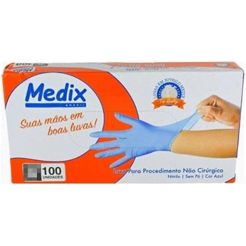 Luva Nitrilica Sem Pó Azul Tamanho M Com 100 Unidades Medix