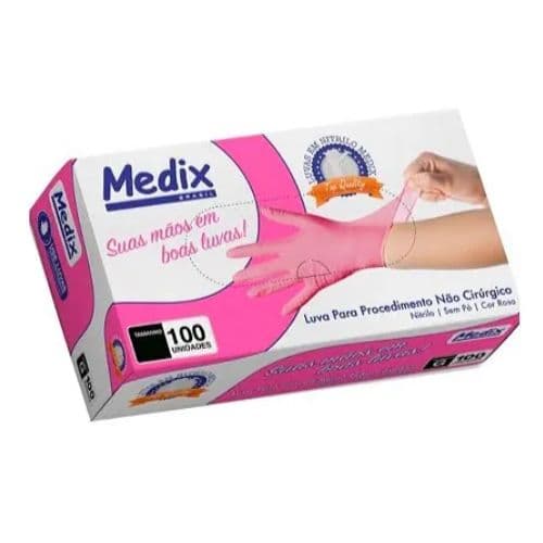 Luva Nitrilica Sem Pó Rosa Tamanho G Com 100 Unidades Medix