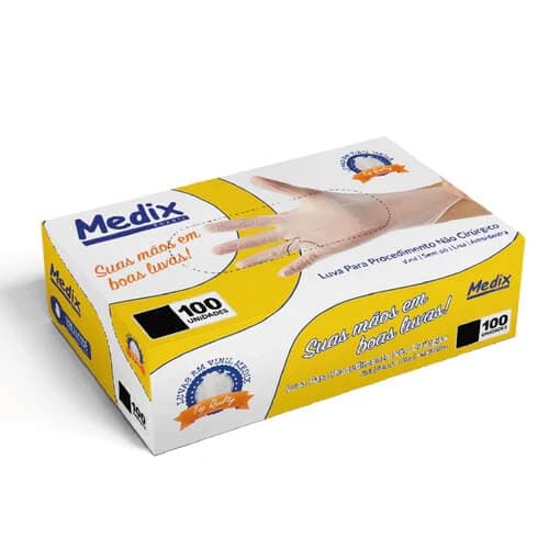 Luva de Vinil Sem Pó Tamanho P Caixa Com 100 Unidades - Medix