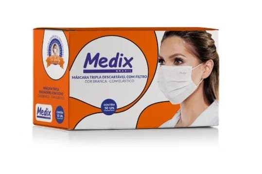 Máscara Descartável Tripla Com Elástico Premium Com 50 Unidades Medix