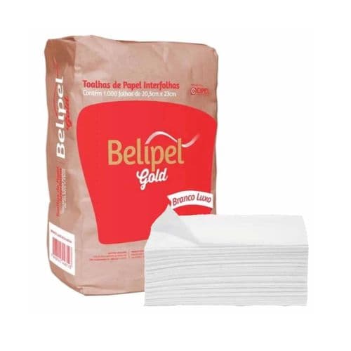 Papel Toalha para secagem de mãos Gold Branco Luxo 20,5cm X 20cm Belipel com 1000