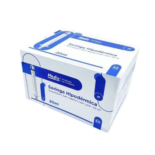 Seringa 20ml Sem Agulha Luer Lock - 50 Unidades - Medix