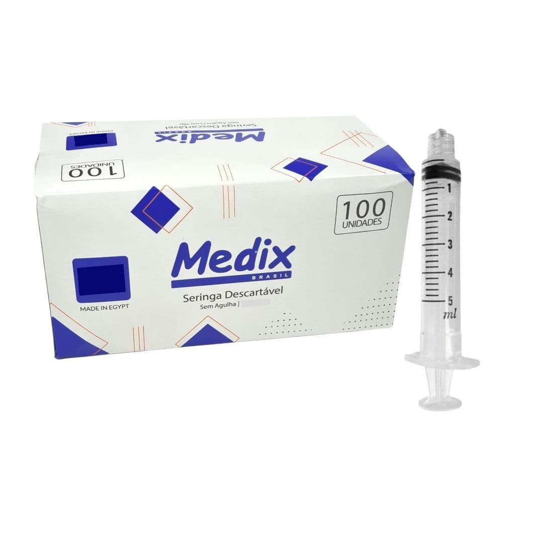 Seringa 5ml Sem Agulha Luer Lock com 100 Unidades Medix