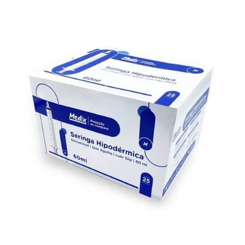 Seringa 60ml Sem Agulha Luer Slip - 25 unidades - Medix