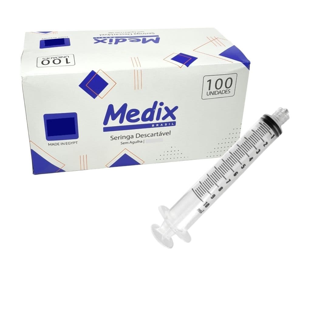Seringa De 10ml Sem Agulha Luer Lock Caixa Com 100 Unidades Medix