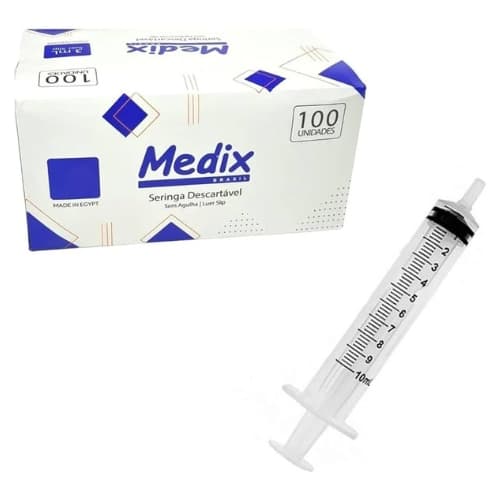 Seringa De 10ml Sem Agulha Luer Slip Caixa com 100 Unidades Medix