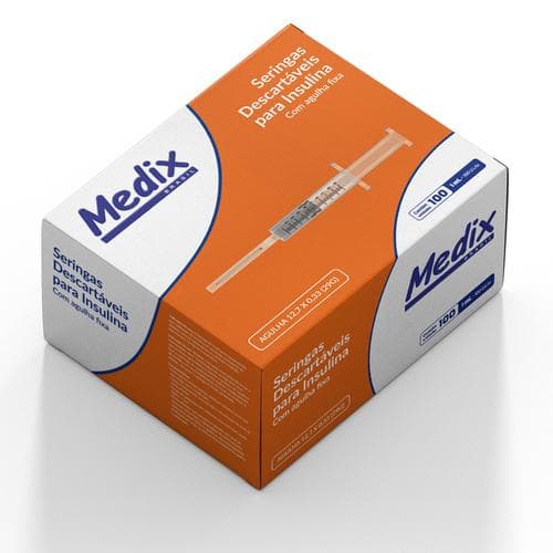 Seringa Descartável para Insulina 1ml com Agulha Fixa 12,7 X 0,33 com 100 Unidades Medix