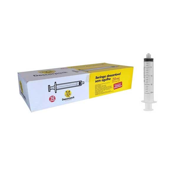 Seringa Descartável Luer Lock 20ml Caixa Com 50 Unidades Descarpack