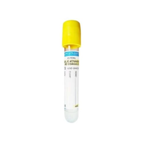 Tubo de Coleta de Sangue A Vácuo com Gel e Ativador de Coágulo 5ml Rack - 100 unidades - Vacuplast