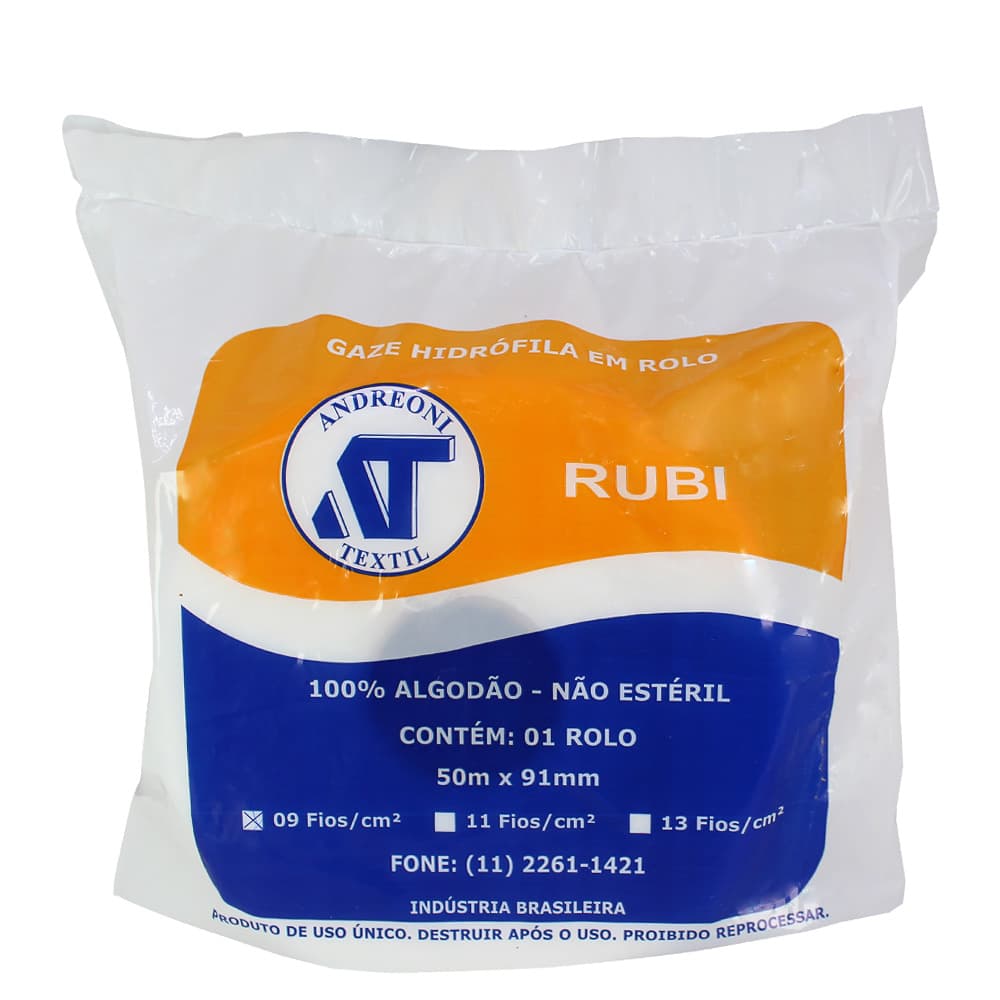 Gaze Em Rolo 100% Algodão Não Estéril Andreoni Textil (9,1cmx50m-9fios-Rubi)