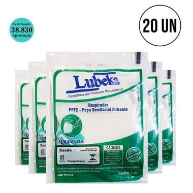 20 Máscaras Prot. Hospitalar N95 Pff2 - Reg. Anvisa Lubeka