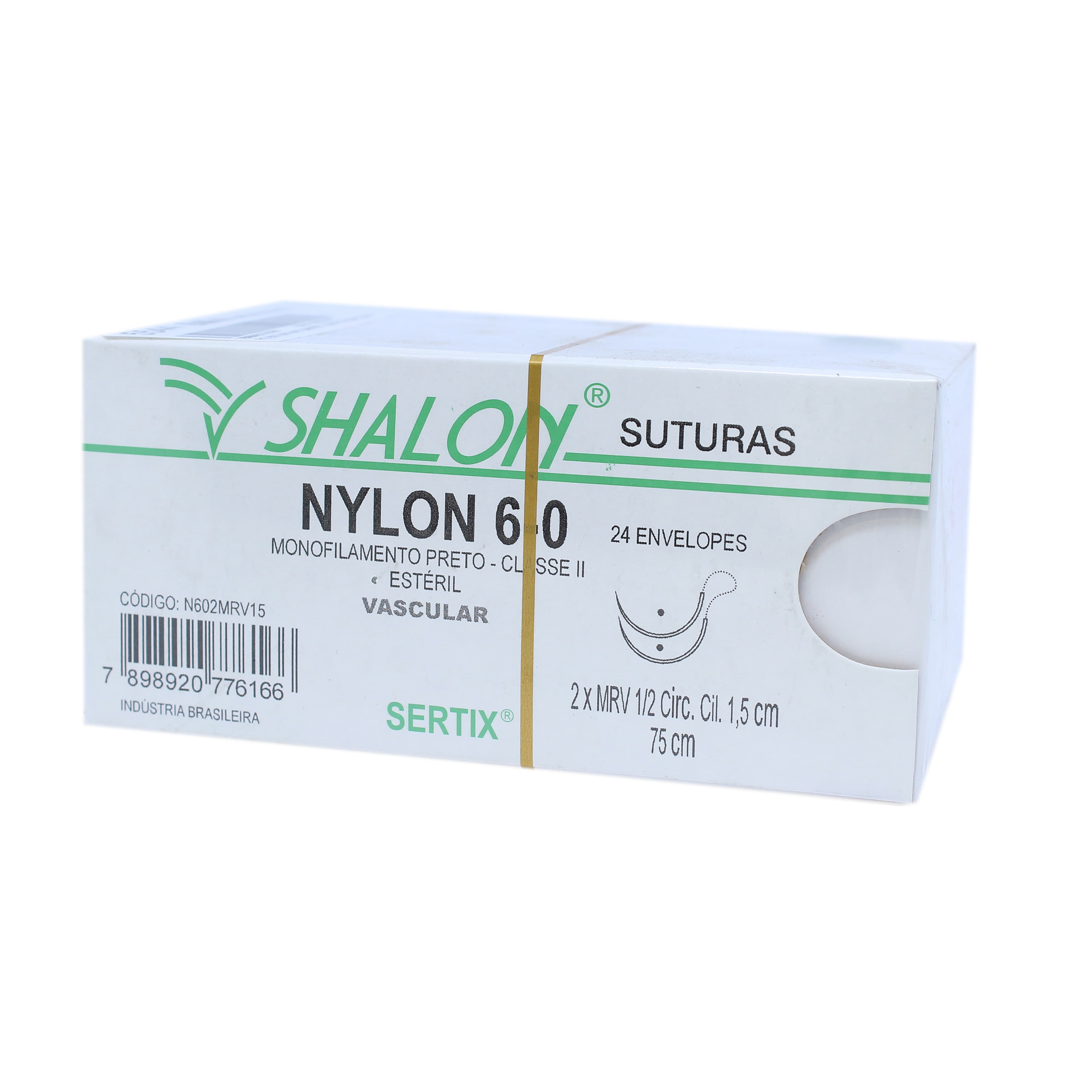 Fio Sutura Nylon Preto Cirurgia Vascular Cx C/24un Shalon (6-0-75cm-Ag2x1/2cir.Qua1.5)