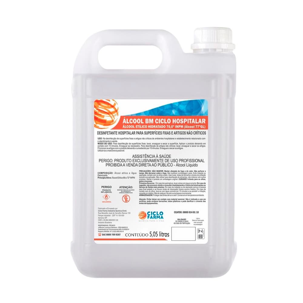 Álcool 70% Hospitalar Etílico Hidratado 5000ml Ciclo Farma - Portal do Médico