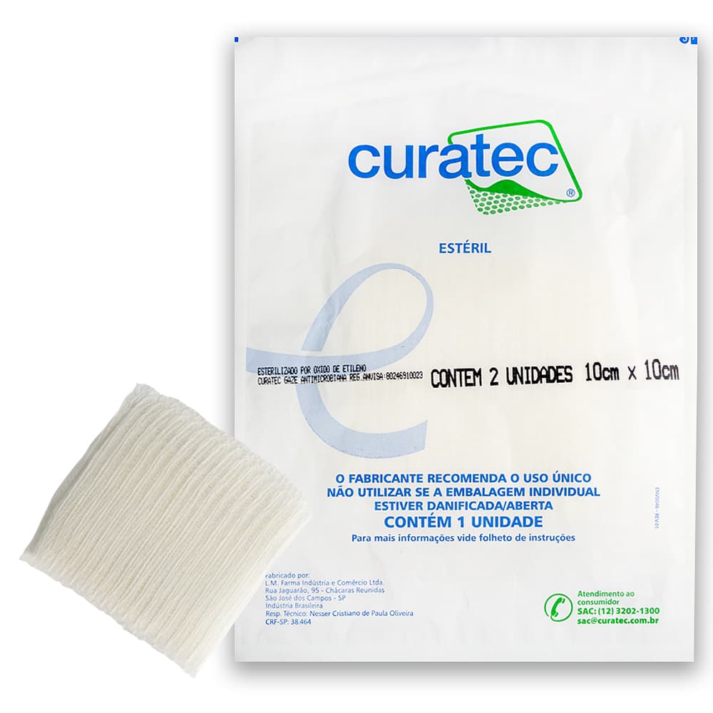 Compressa De Gaze Antimicrobiana C/ Phmb 0,2% Curatec (10x10cm-C/02un) - Portal do Médico