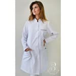 Jaleco Gola de Padre com Viés Preto Feminino - Portal do Médico