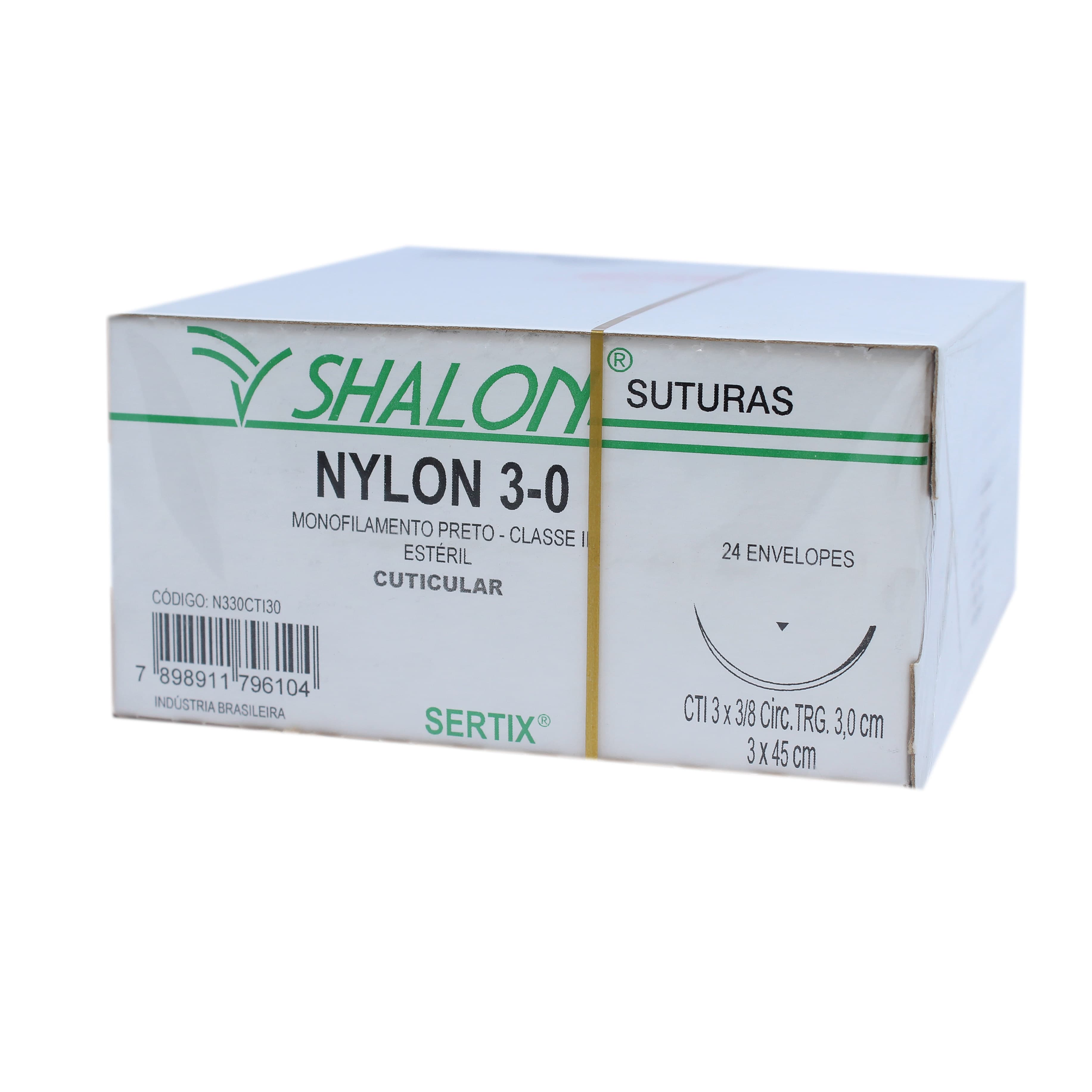 Fio Sutura Nylon Preto Com 24 Unidades Fio 3x45cm (3-0-Ag-3,0cm3/8triangular)