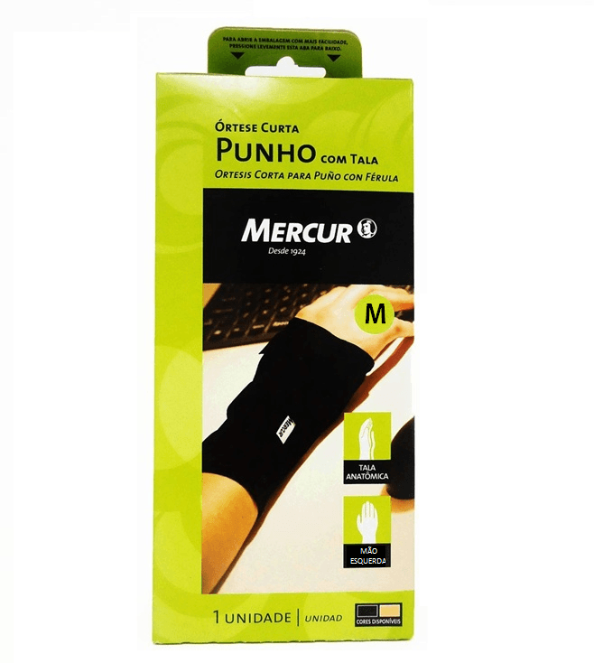 Órtese Curta Para Punho Com Tala Anatômica Preta Mercur (M-Lado-Esq)