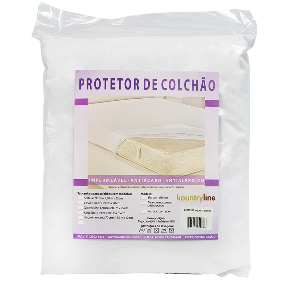 Capa Colchão Impermeável Antiacaro Com Elástico Kountry (1,93x2,03x35cm-King-Size) - Portal do Médico
