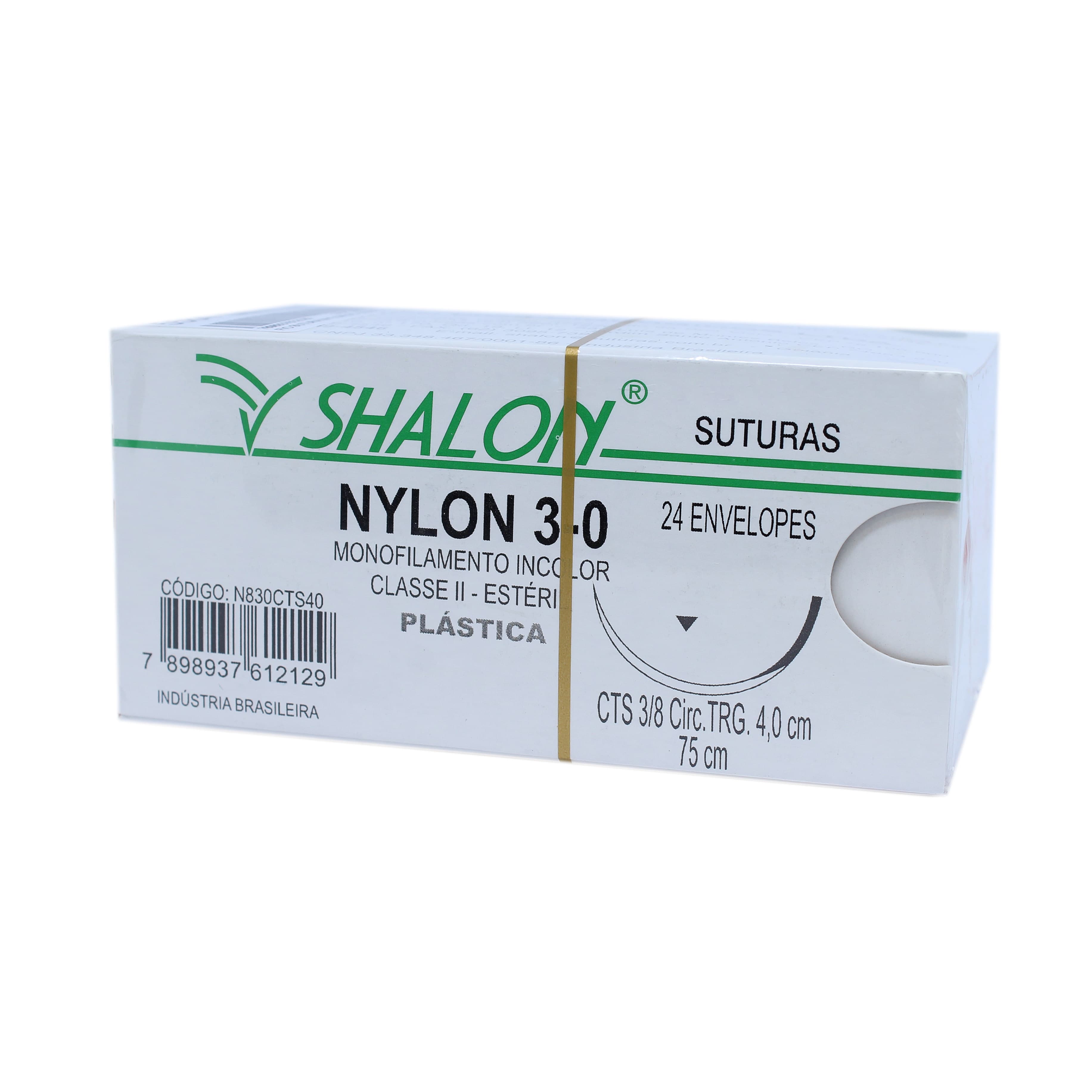Fio Sutura Nylon Incolor Cirurgia Plástica Cx C/24un Shalon (3-0-75cm-Ag3/8cir.Trg4.0)