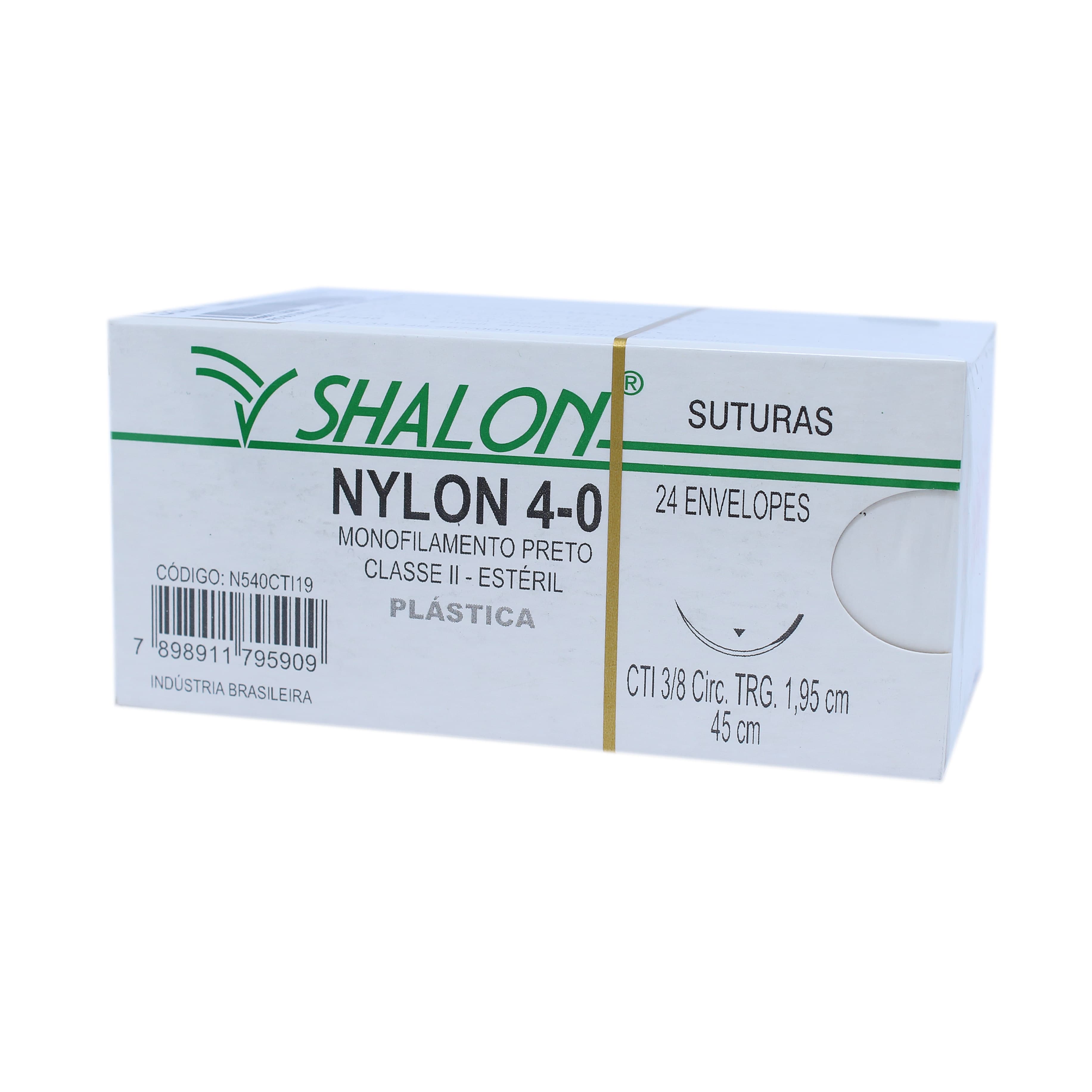 Fio Sutura Nylon Preto Cuticular Tam 4-0 45cm C/24un Shalon (4-0-45cm-Ag3/8cir.Trg1,95)