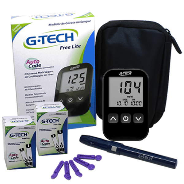 Kit Medidor De Glicose Free Lite Com 100 Tiras G-Tech - Portal do Médico