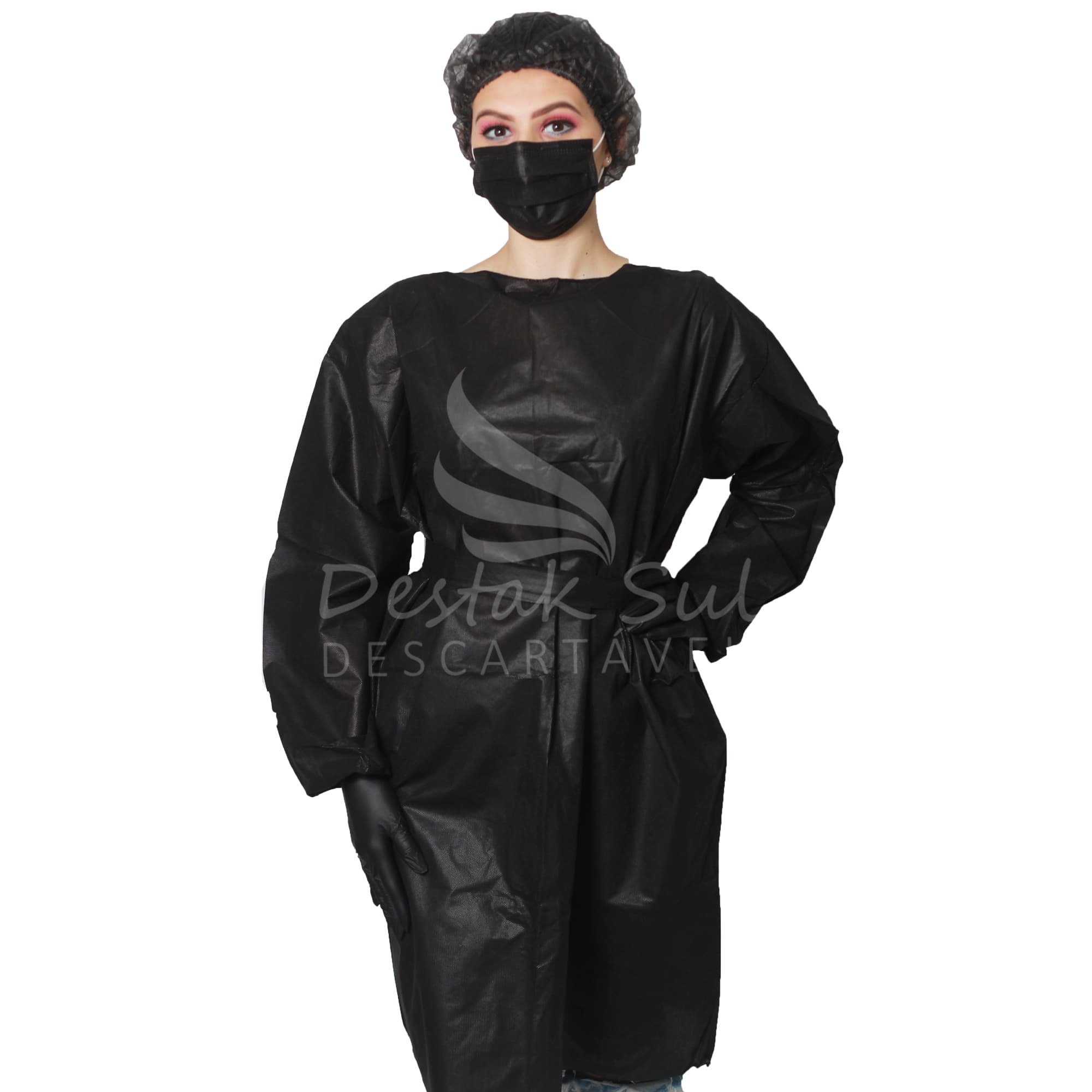 AVENTAL ML PRETO 40G C/ TIRAS C/ 5 UN DESTAK