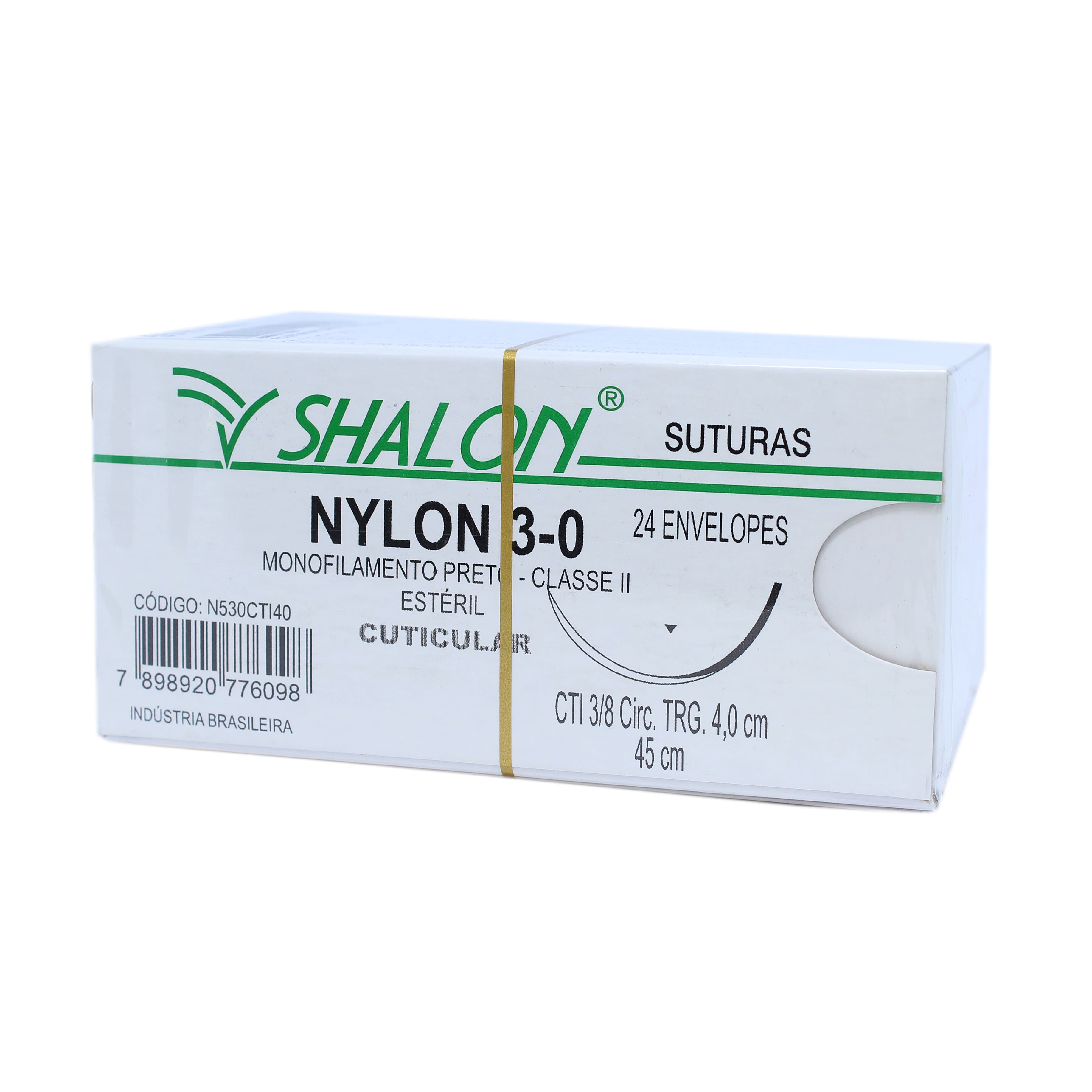 Fio Sutura Nylon Preto Cuticular Tam 3-0 45cm C/24un Shalon (3-0-45cm-Ag3/8cir.Trg4.0)