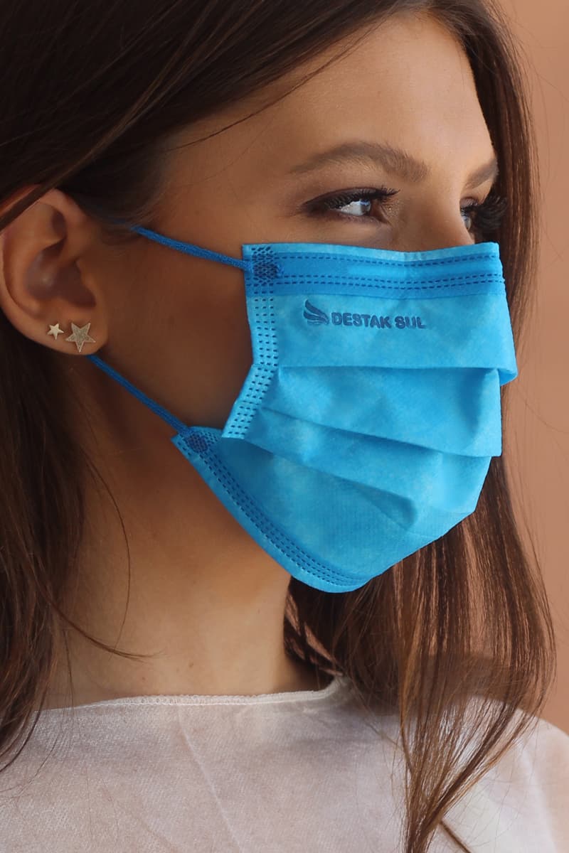 Máscara CIRÚRGICA Descartável Azul Royal com Elástico Color Destak com 50 Unidades Ótima resistência - Portal do Médico